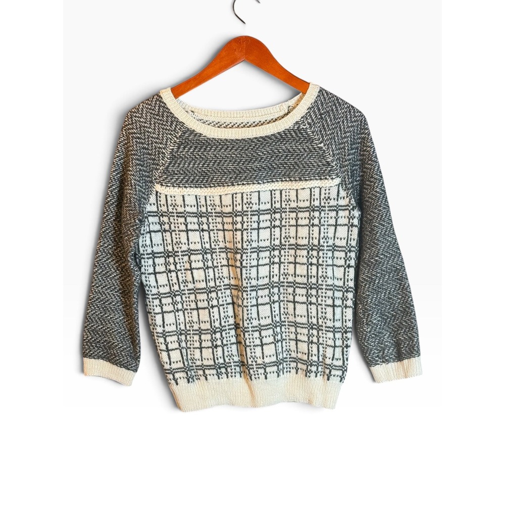 Ann Taylor LOFT Sweater Womens Small Gray White Alpaca Wool Blend Mixed Knit 3/4